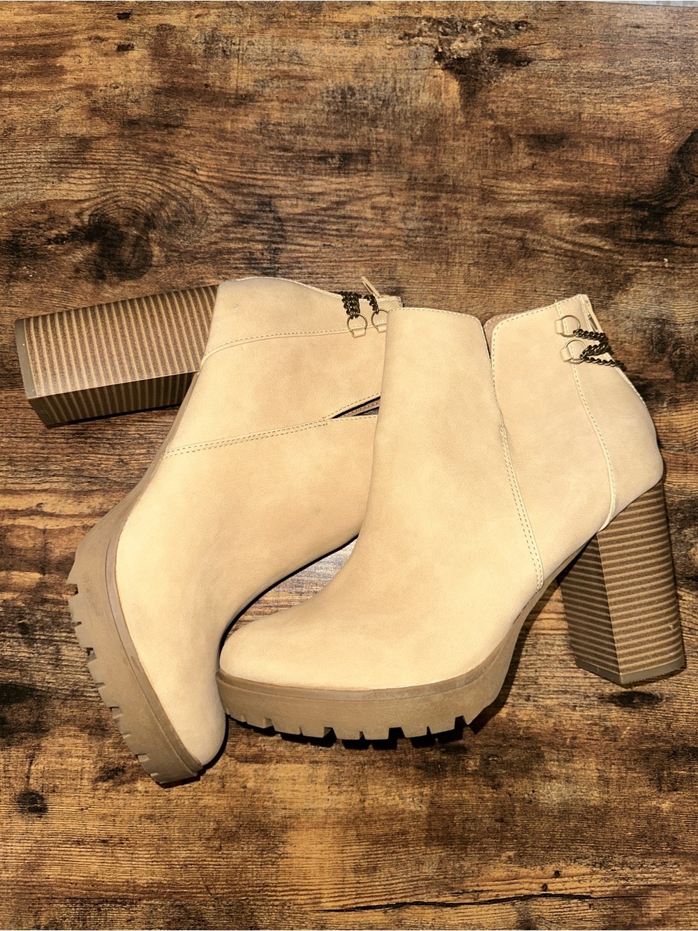 Women's Beige Block Heel Ankle Boots - Chic Neutral Booties